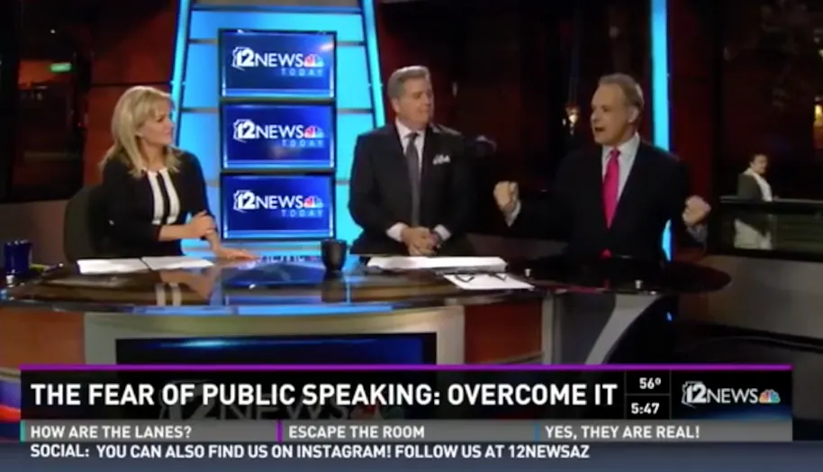 Television hosts in studio setting