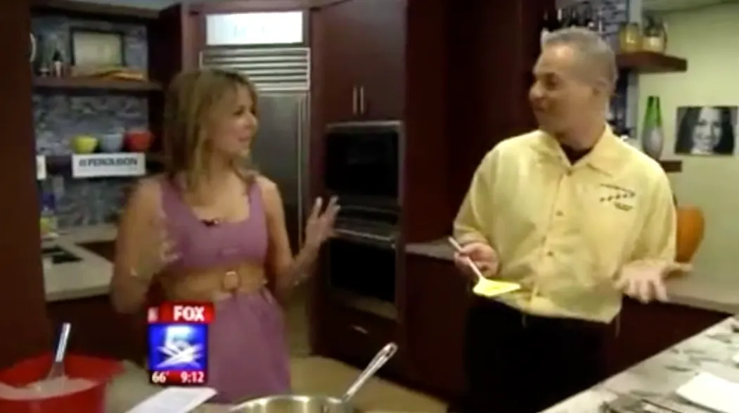 Morning show hosts in kitchen segment